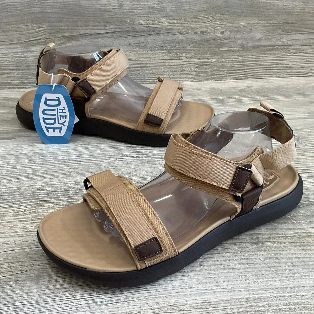 Hey Dude Carson Outdoor Sandals Men's Size 12 Sport Mode Tan Brown Comfort